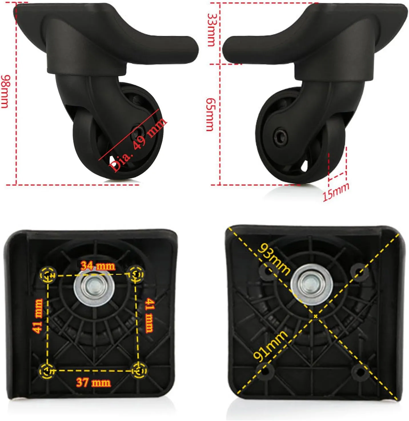 Replacement Luggage Wheels for Suitcases, Set of 2, Luggage Wheels Replacement Left & Right Spinner Wheels for Suitcase Travel Customs Case (TR149R - 2 Pcs)