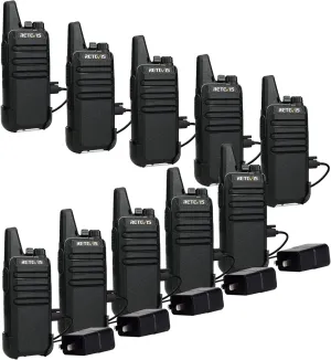 Retevis RT22 Walkie Talkies Rechargeable,Long Range Two Way Radio,2 Way Radio for Adults, Handsfree VOX Mini, for Business Office School Church Restaurant Retail(Black,10 Pack)
