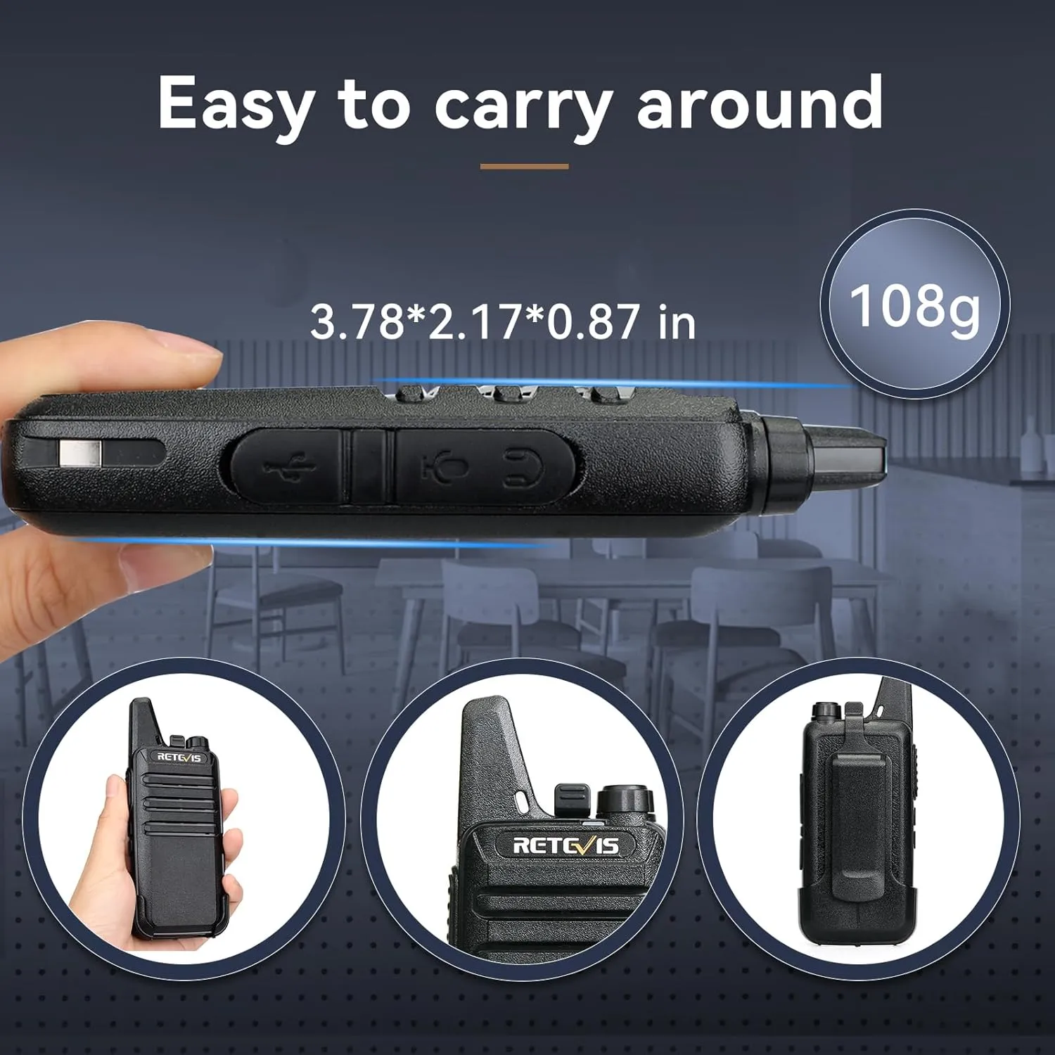 Retevis RT22 Walkie Talkies Rechargeable,Long Range Two Way Radio,2 Way Radio for Adults, Handsfree VOX Mini, for Business Office School Church Restaurant Retail(Black,10 Pack)