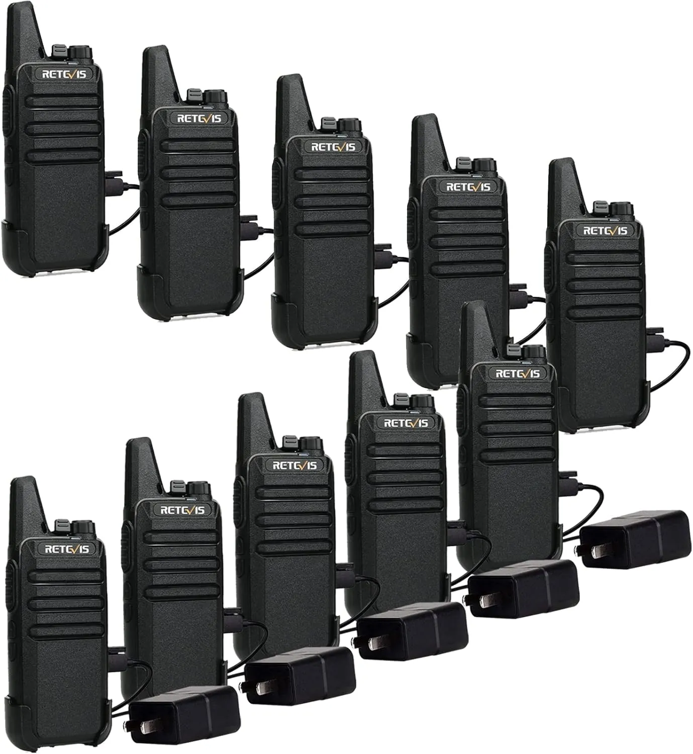 Retevis RT22 Walkie Talkies Rechargeable,Long Range Two Way Radio,2 Way Radio for Adults, Handsfree VOX Mini, for Business Office School Church Restaurant Retail(Black,10 Pack)