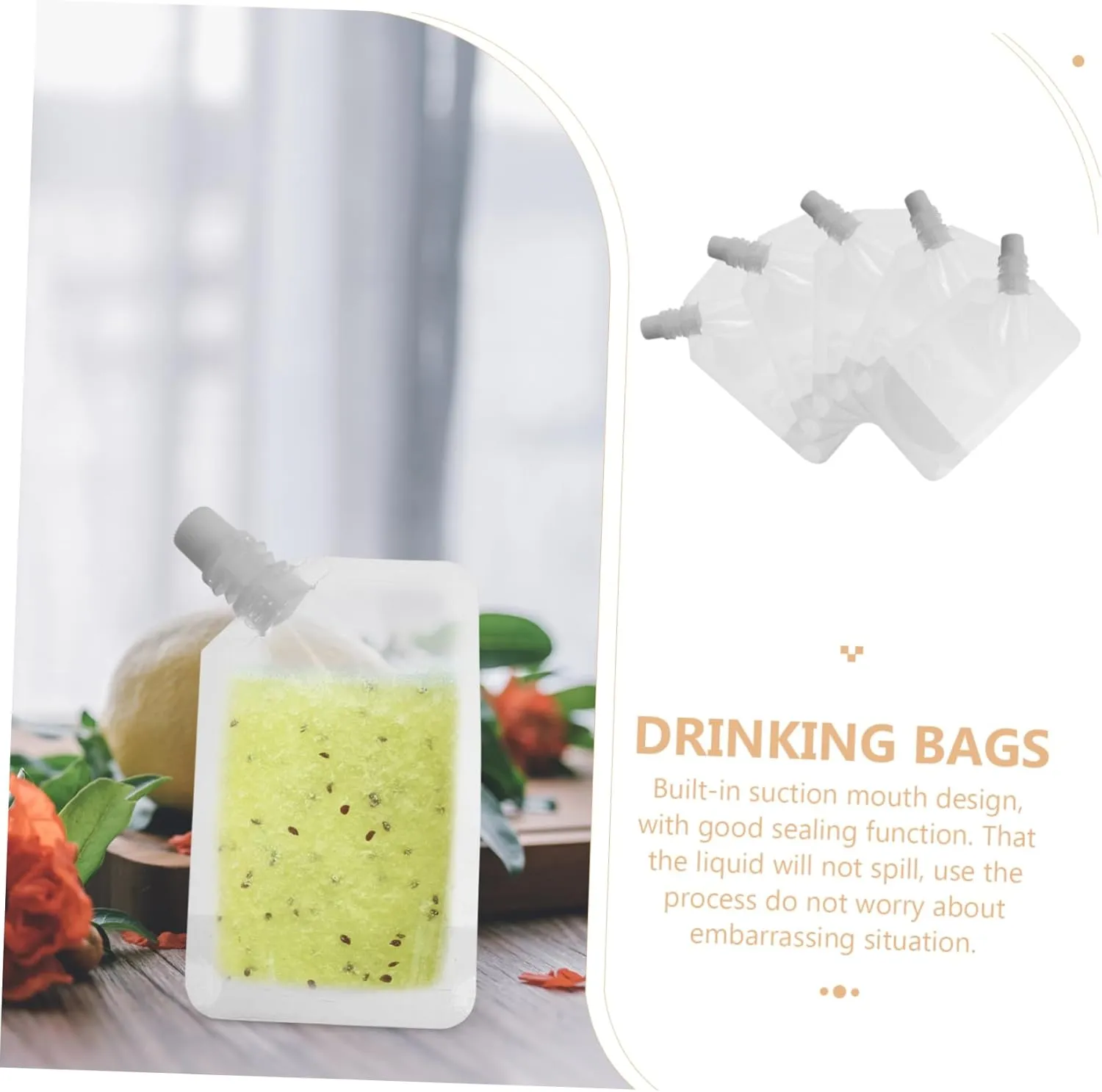 Reusable Juice Bags Straw Leakproof Edible Oil Containers for Camping Stand up Milk Holder Pouches