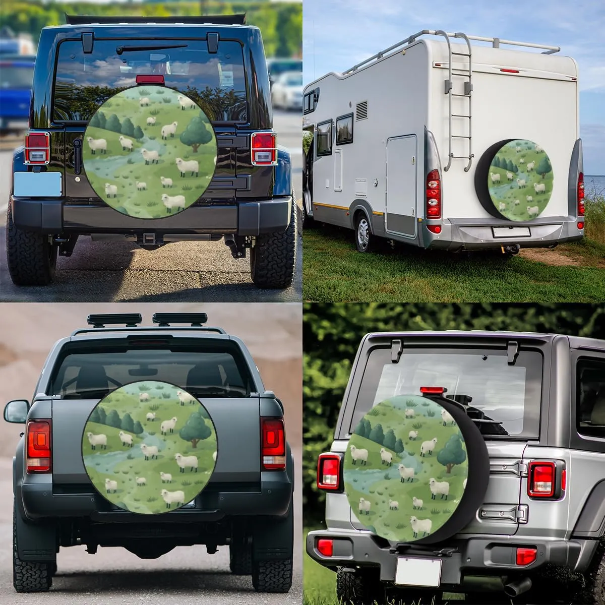 River Sheep Grassland Spare Tire Cover Weatherproof Universal Wheel Protectors Dustproof Tyre Covers for Rv Camper Travel Trailer SUV Truck Many Vehicle Tire Protector 16 Inch
