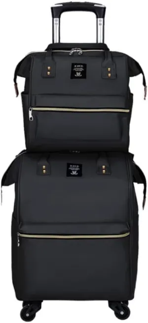 Rolling Backpack Set Diaper Bag Backpack for Women Trolley Bag Wheeled Backpack Weekender Bag Carry On Luggage for Outdoor (Black)