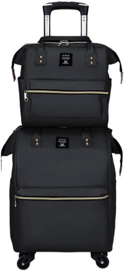 Rolling Backpack Set Diaper Bag Backpack for Women Trolley Bag Wheeled Backpack Weekender Bag Carry On Luggage for Outdoor (Black)