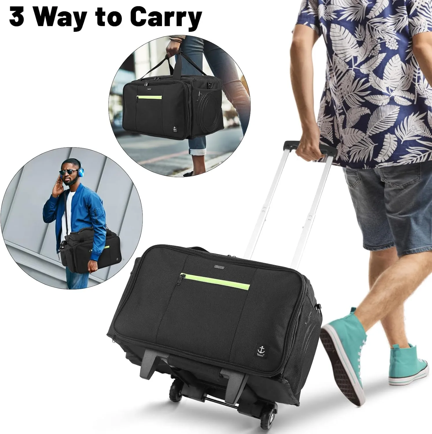 Rolling DJ Bag with Wheels, Gig bag Built-in Sturdy Support Board, DJ cable bag with Detachable Divider & Padded Shoulder Strap (Bright green, 16''×11.4''×10'')