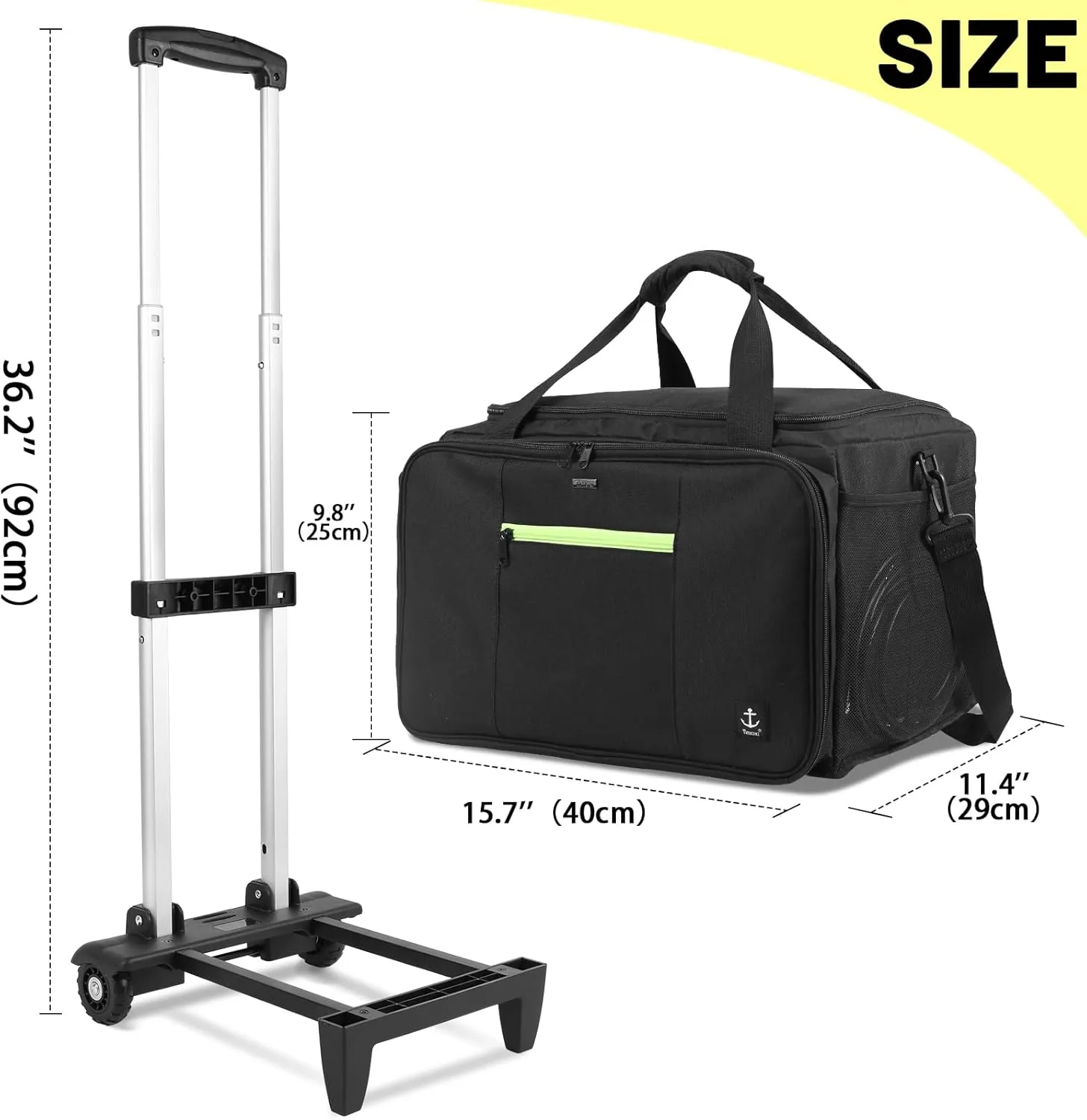 Rolling DJ Bag with Wheels, Gig bag Built-in Sturdy Support Board, DJ cable bag with Detachable Divider & Padded Shoulder Strap (Bright green, 16''×11.4''×10'')