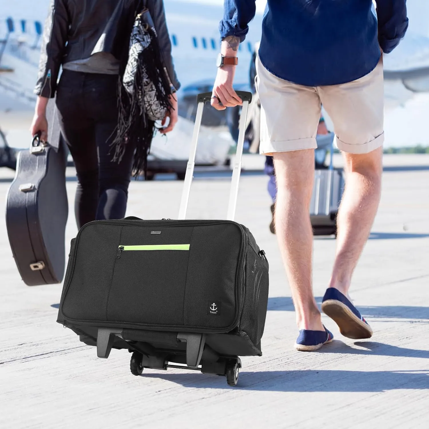 Rolling DJ Bag with Wheels, Gig bag Built-in Sturdy Support Board, DJ cable bag with Detachable Divider & Padded Shoulder Strap (Bright green, 16''×11.4''×10'')