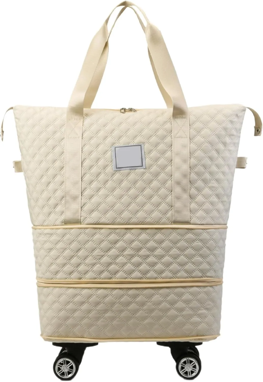 Rolling Duffel Bag with Wheels, Expandable Oxford Cloth Duffle Bag, Dry and Wet Separation Rolling Bag, Foldable Rolling Luggage Bag, Travel Duffle Bag, Weekend Bag for Travel (Beige)