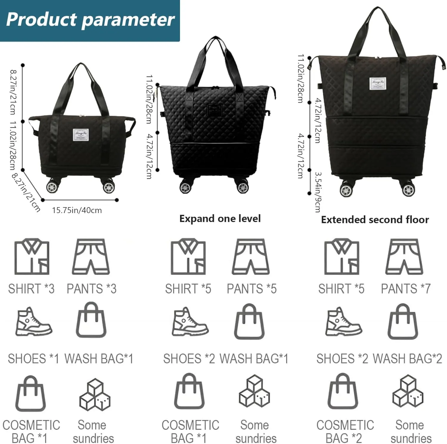 Rolling Duffle Bag with Wheels and Handle, Expandable Foldable Luggage Bag, Dry and Wet Separation Rolling Bag, Zipper Travel Carry on Bag for Gym,Camping,Travel