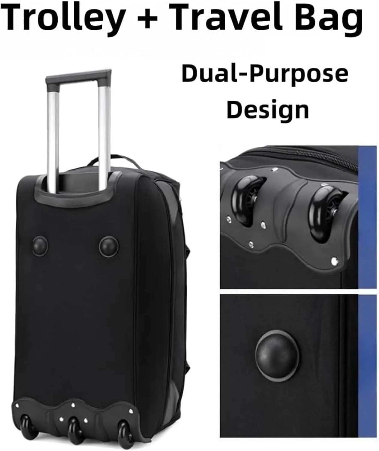 Rolling Duffle Bag With Wheels, Foldable Gym Bag With Wheels And Handle Travel Duffel Bag,Travel-Friendly And Lightweight(Black)