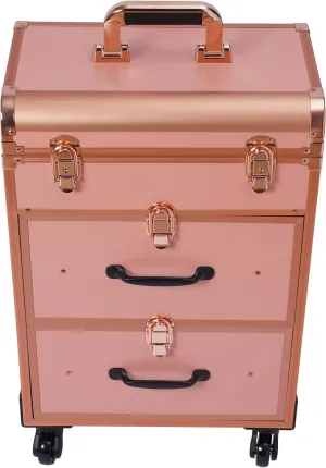 Rolling Makeup Case With 3 Layers, Large Cosmetic Trolley with Locks, Make up Bag with dividers, Travel Makeup Rolling Case for Private Homes, Parties (Gold)