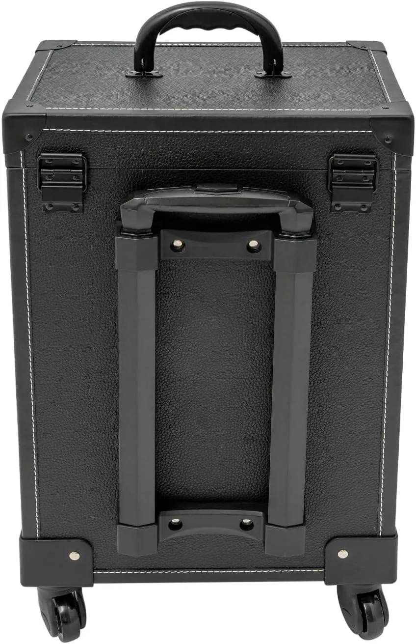 Rolling Makeup Case,3 Layers Make-up Storage on Wheels,Artist Travel Box with 4 Universal Wheels,88.2Lbs Weight Bearing Capacity,for Manicurist Artist(Black Lock Black)
