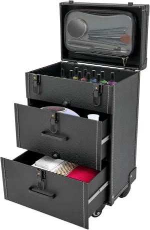 Rolling Makeup Case,3 Layers Make-up Storage on Wheels,Artist Travel Box with 4 Universal Wheels,88.2Lbs Weight Bearing Capacity,for Manicurist Artist(Black Lock Black)