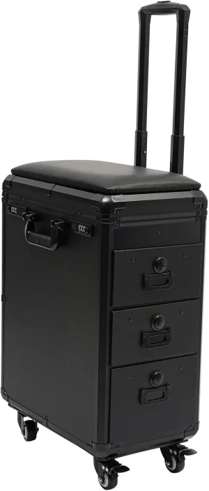 Rolling Makeup Train Case with Combination Lock & Universal Wheels, Makeup Travel Trolley with Drawer, Artist Studio Nail Polish Organizer for Make Up Hairstylists Nail Tech, Black