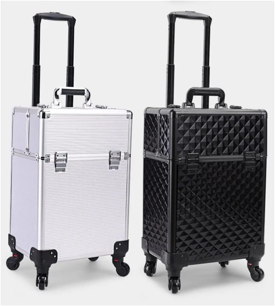 Rolling Nail Box Wheeled Nail Art Storage Box Polish Organizer Rolling Makeup Trolley Cosmetics Suitcase(C)