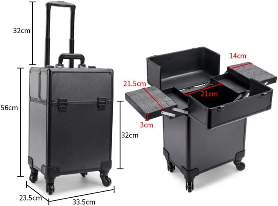 Rolling Nail Box Wheeled Nail Art Storage Box Polish Organizer Rolling Makeup Trolley Cosmetics Suitcase(C)