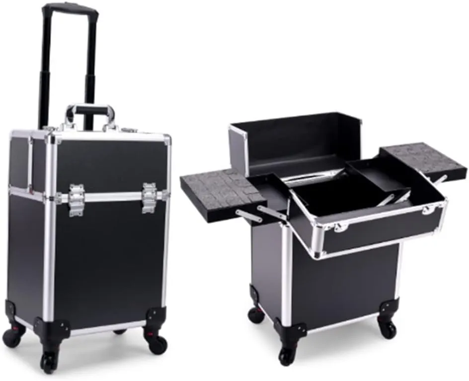 Rolling Nail Box Wheeled Nail Art Storage Box Polish Organizer Rolling Makeup Trolley Cosmetics Suitcase(D)