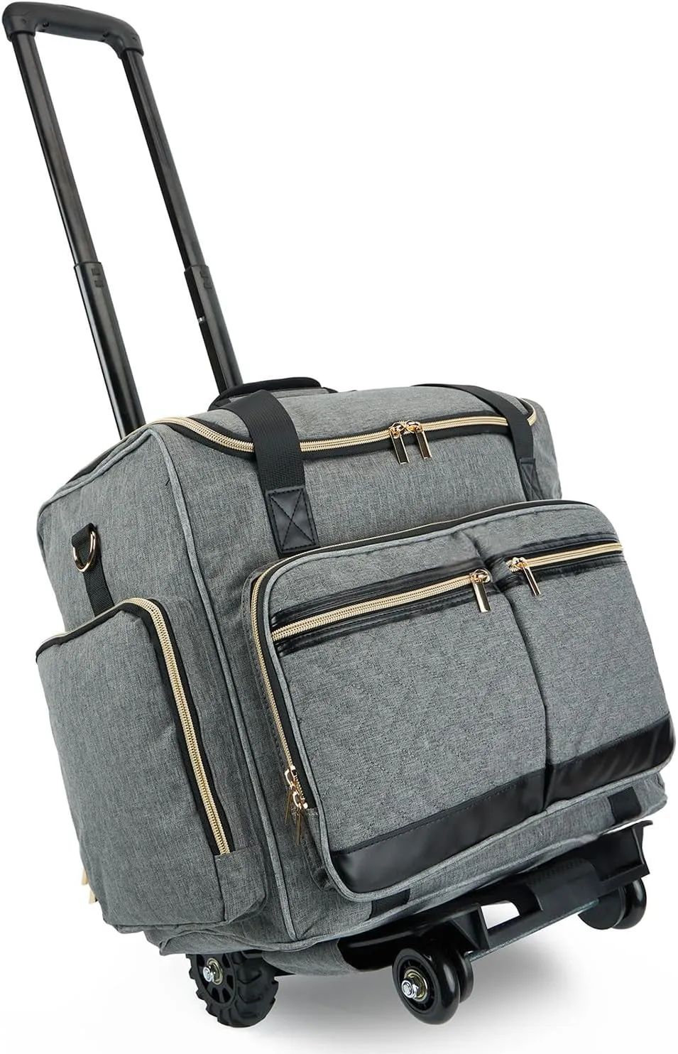 Rolling Teacher Bag with 4 Wheels, Art Tote Bag for Women with Detachable Dolly, Heavy Duty Briefcase with Padded Sleeves for 15.6” Laptop