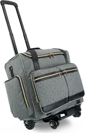 Rolling Teacher Bag with 4 Wheels, Art Tote Bag for Women with Detachable Dolly, Heavy Duty Briefcase with Padded Sleeves for 15.6” Laptop