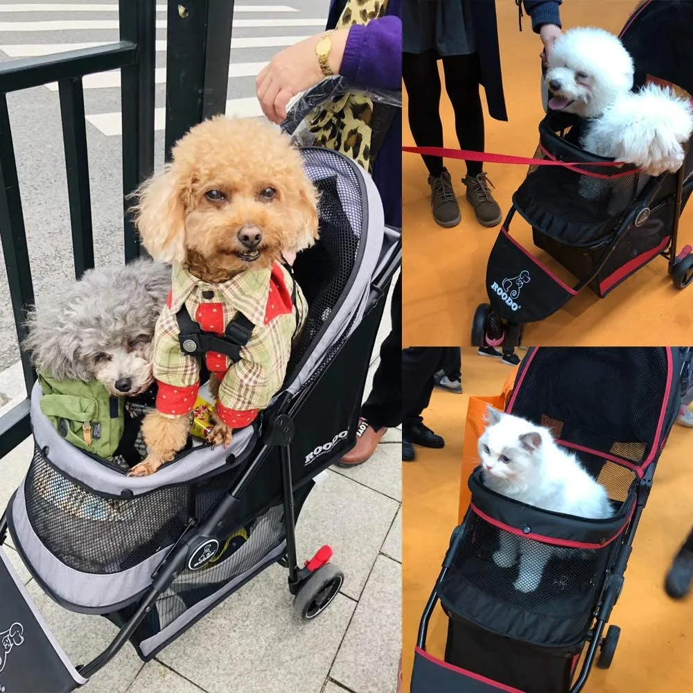 ROODO Escort 3 Wheel Dog Cat Pet Stroller for Small/Medium Dogs Cats Best Lightweight Foldable Portable Compact Jogger All Terrain Travel Pet Gear System Puppy Doggie Bunny Kitty Stroller(Grey)