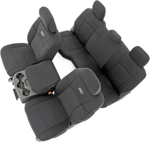 Rough Country Neoprene Seat Covers for Dodge Ram (2019-2024) - UV & Water Resistant Ram Seat Covers, Foam Padded Seat Covers for Trucks Full Set - Front & Rear Seat Covers, Black