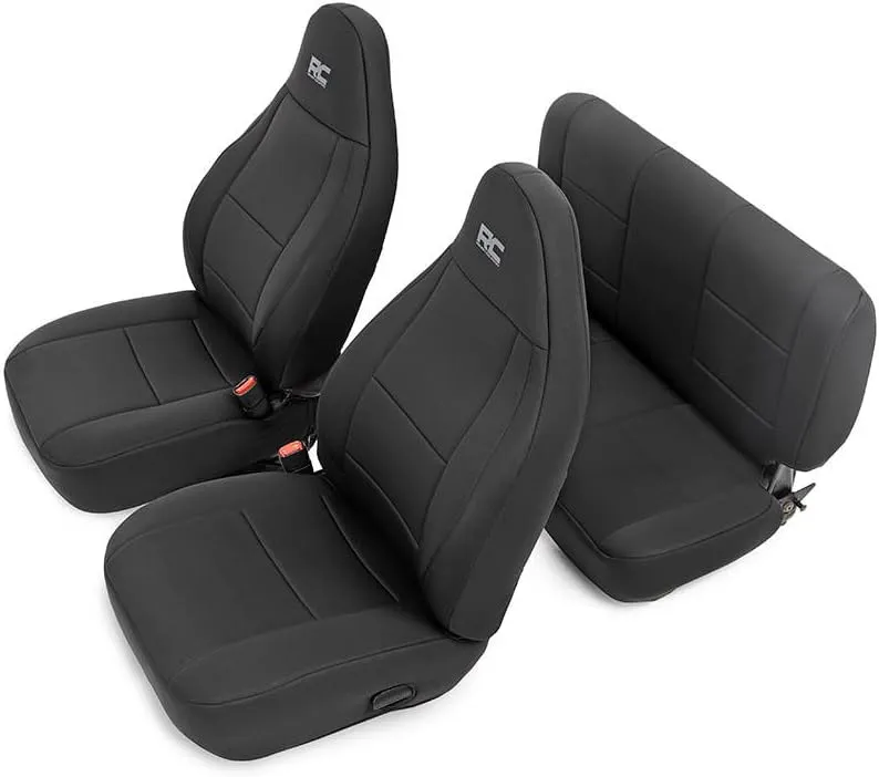 Rough Country Neoprene Seat Covers for Jeep Wrangler TJ (2003-2006) & Unlimited (2004-2006) - Waterproof & UV Resistant, Foam Padded, Front & Rear Seat Cover Set