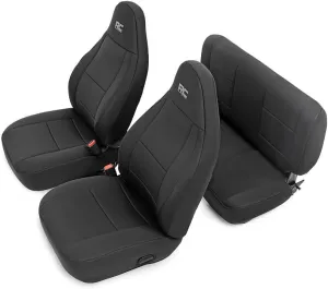 Rough Country Neoprene Seat Covers for Jeep Wrangler TJ (2003-2006) & Unlimited (2004-2006) - Waterproof & UV Resistant, Foam Padded, Front & Rear Seat Cover Set