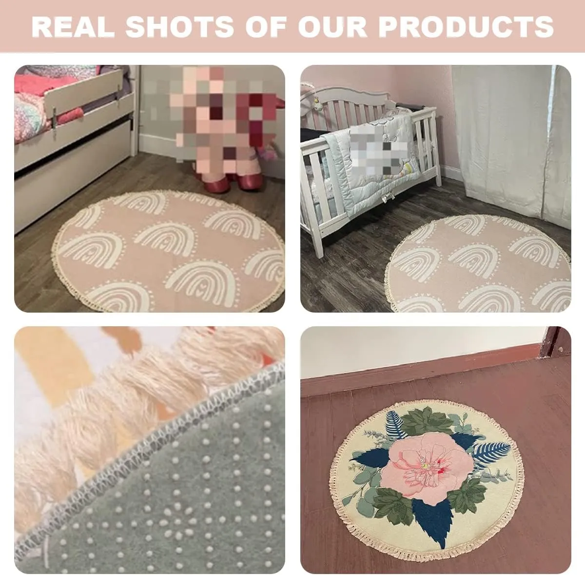 Round Abc Rug Cow Boho Area Rug Linen and Cotton Carpet Alphabet Educational Rugs Non-slip Circle Washable Hallway Runner Mat Accent Rug for Boy and Girl Bedroom Nursery Classroom 4ft