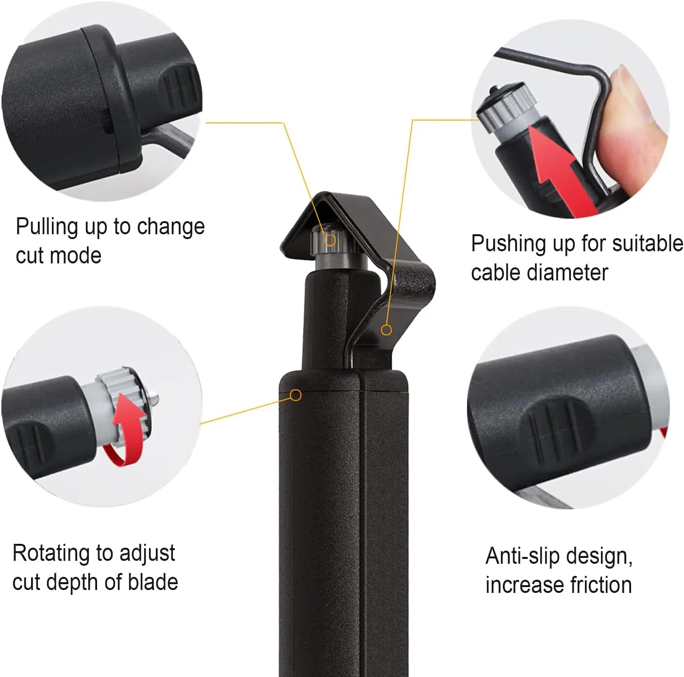 Round Cable Stripper Tool - Adjustable Cutting Depth Jacket Slitter - Fast & Precise Removal - 3/16" to 1 1/8" Diameter