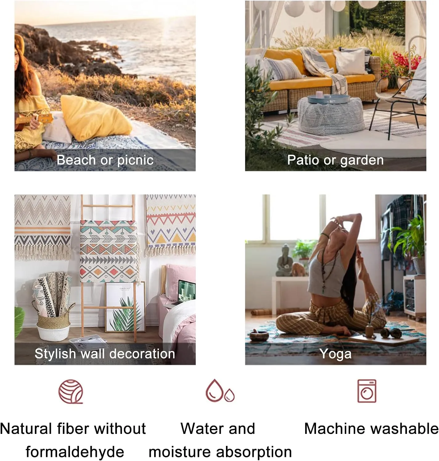 Round Rugs Set Various Green Trees Forest Animals Hand Drawn Style Boho Area Rug Linen and Cotton Carpet Meditation Rug Washable Hallway Runner Mat Accent Rug for Bedroom Bathroom 4ft