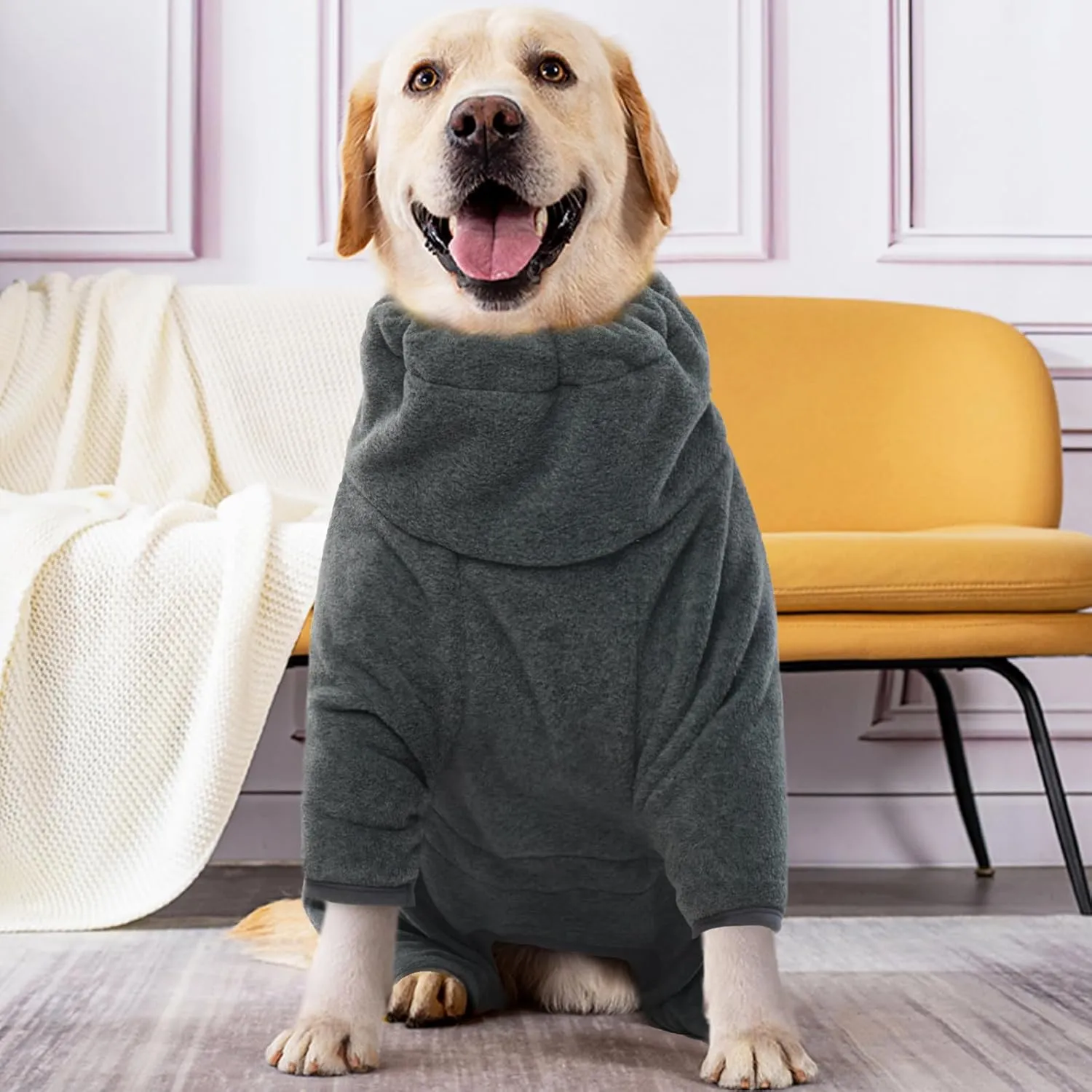 ROZKITCH Dog Winter Coat Soft Fleece Pullover Pajamas, Pet Windproof Warm Cold Weather Jacket Vest Cozy Jumpsuit Apparel Outfit Clothes for Small Medium Large Dog Walking Hiking Sleep Grey XS
