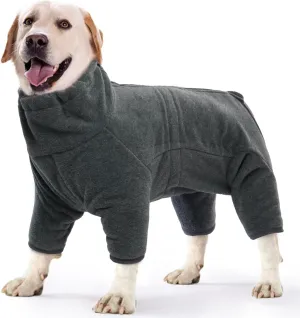 ROZKITCH Dog Winter Coat Soft Fleece Pullover Pajamas, Pet Windproof Warm Cold Weather Jacket Vest Cozy Jumpsuit Apparel Outfit Clothes for Small Medium Large Dog Walking Hiking Sleep Grey XS