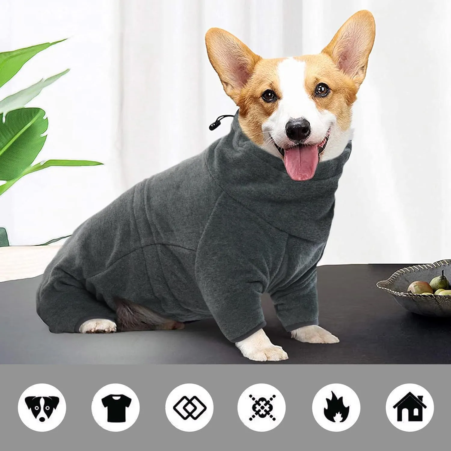 ROZKITCH Dog Winter Coat Soft Fleece Pullover Pajamas, Pet Windproof Warm Cold Weather Jacket Vest Cozy Jumpsuit Apparel Outfit Clothes for Small Medium Large Dog Walking Hiking Sleep Grey XS
