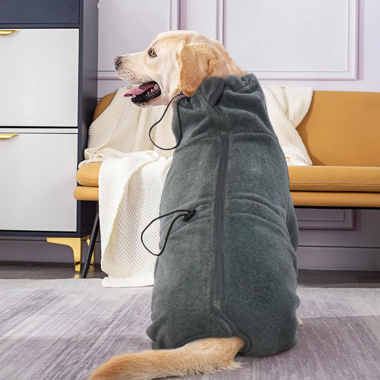 ROZKITCH Dog Winter Coat Soft Fleece Pullover Pajamas, Pet Windproof Warm Cold Weather Jacket Vest Cozy Jumpsuit Apparel Outfit Clothes for Small Medium Large Dog Walking Hiking Sleep Grey XS