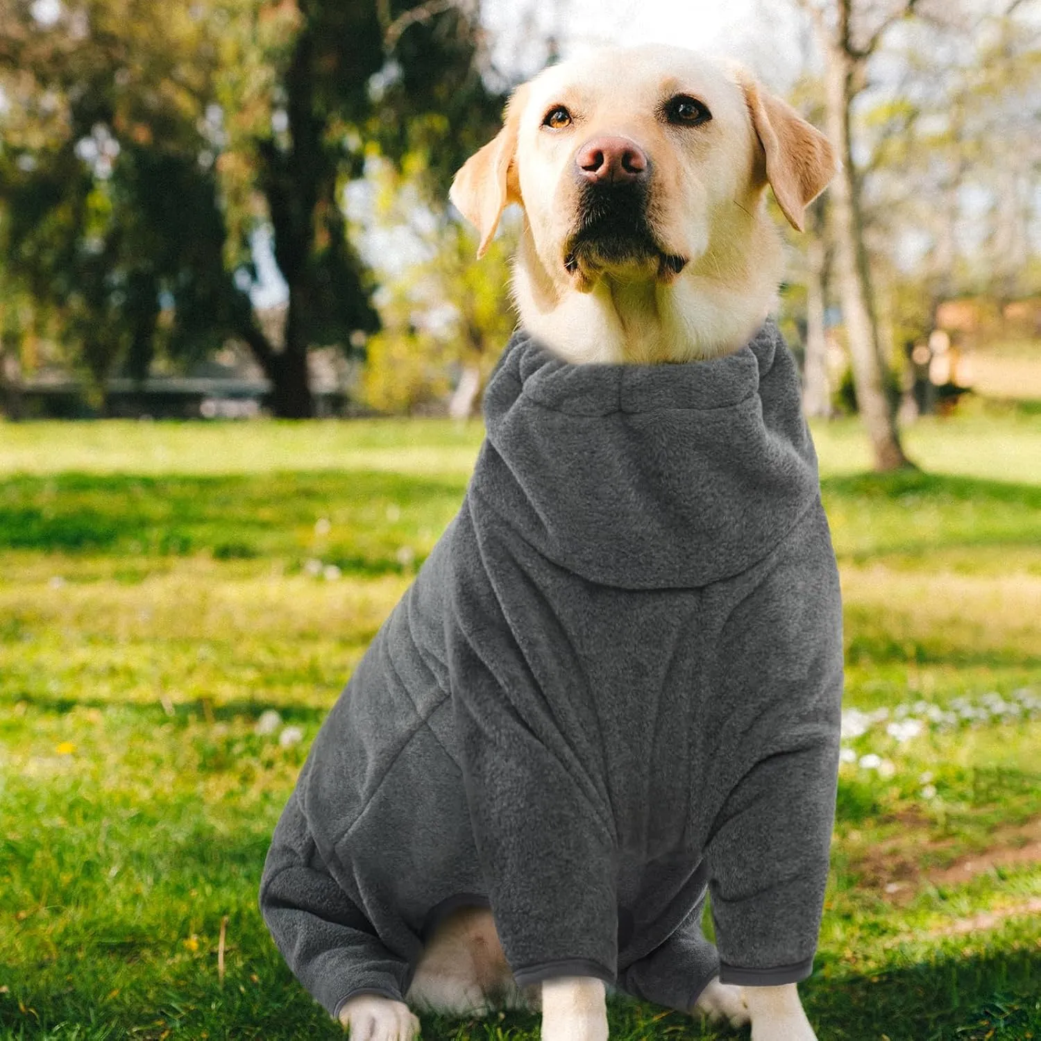 ROZKITCH Dog Winter Coat Soft Fleece Pullover Pajamas, Pet Windproof Warm Cold Weather Jacket Vest Cozy Jumpsuit Apparel Outfit Clothes for Small Medium Large Dog Walking Hiking Sleep Grey XS