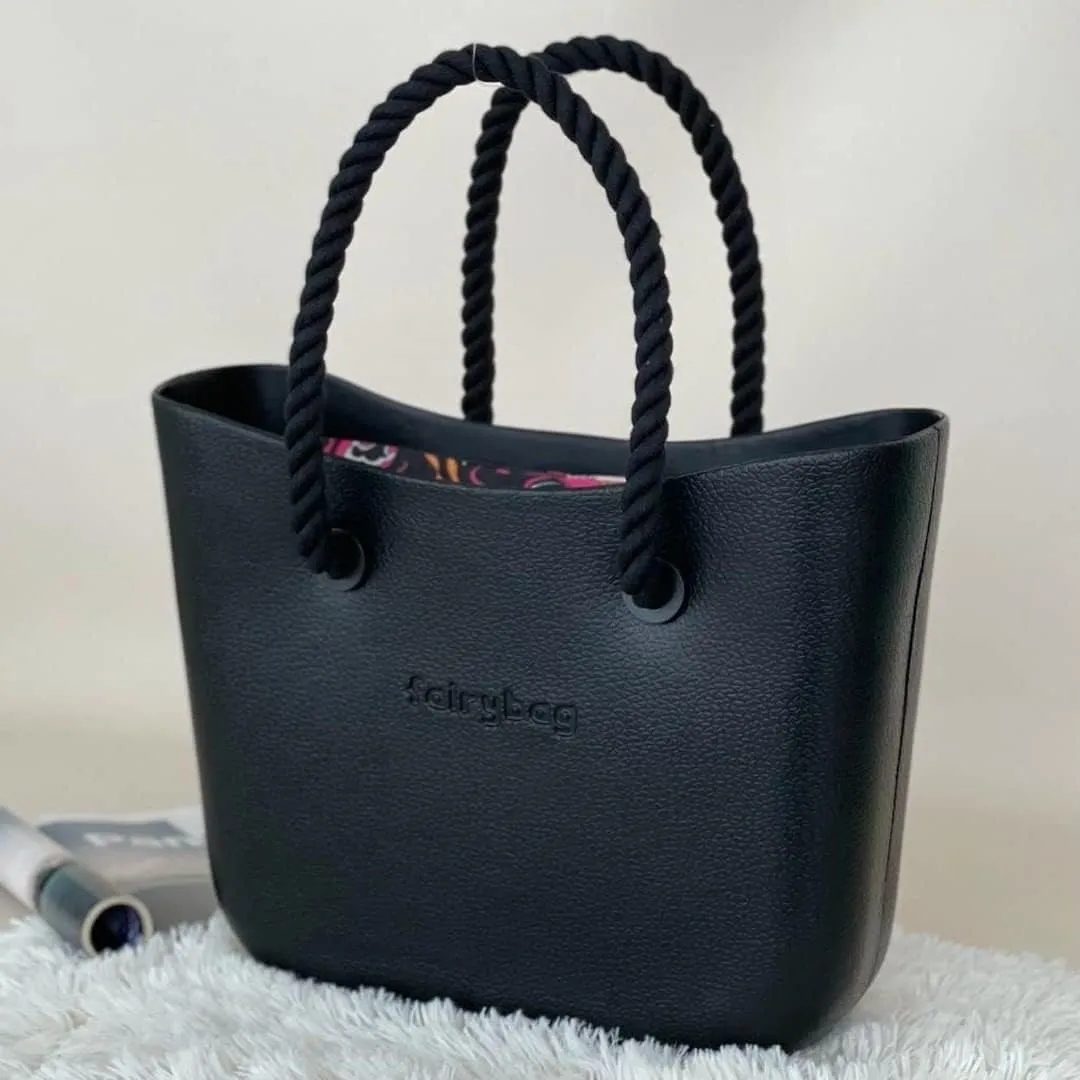 Rubber Tote Handbag with Rope Handles and Faux Leather Strap Lightweight Waterproof Shoulder Bag with EVA Foam Rubber