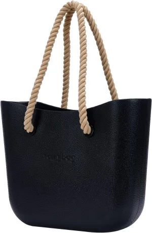 Rubber Tote Handbag with Rope Handles and Faux Leather Strap Lightweight Waterproof Shoulder Bag with EVA Foam Rubber