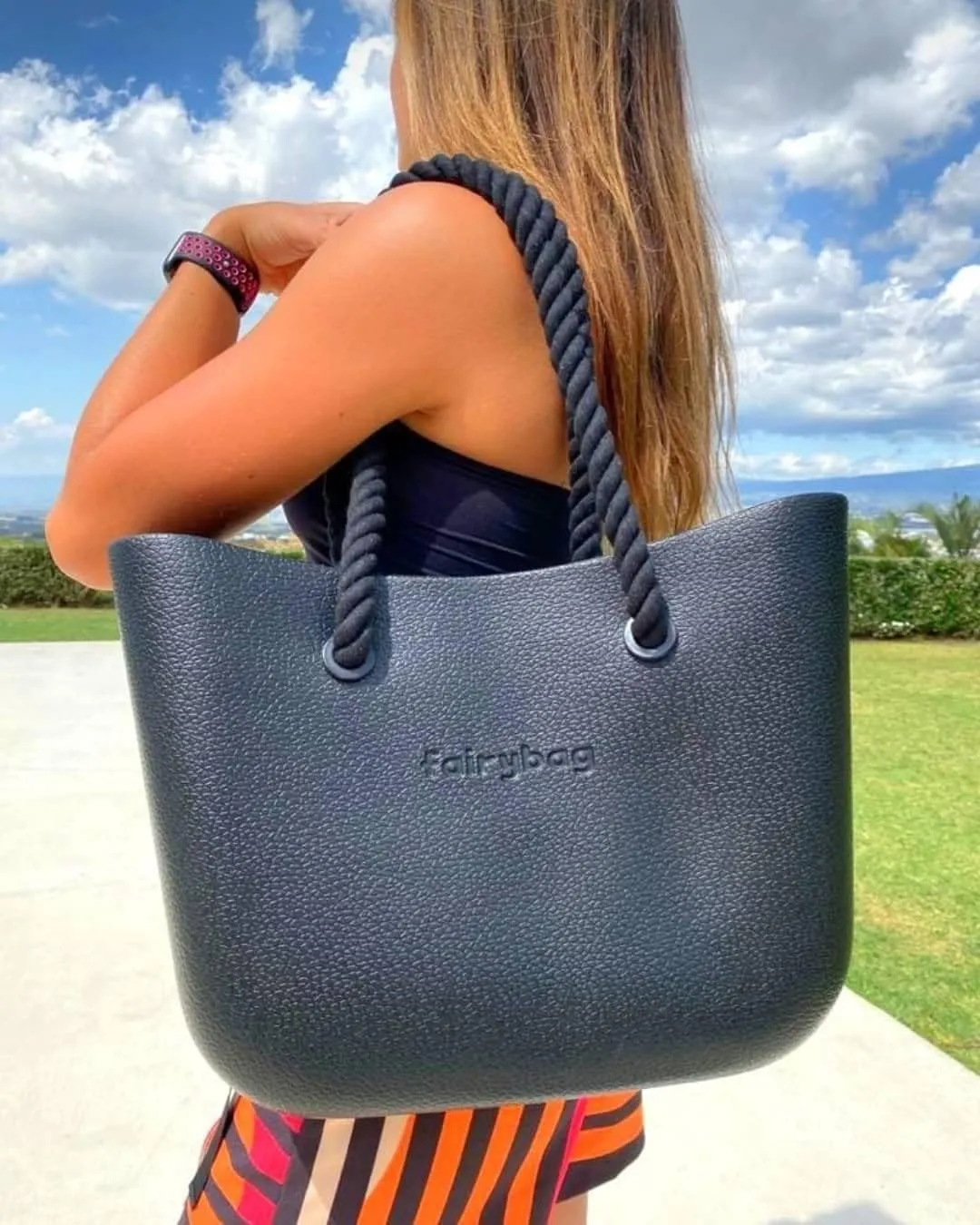 Rubber Tote Handbag with Rope Handles and Faux Leather Strap Lightweight Waterproof Shoulder Bag with EVA Foam Rubber
