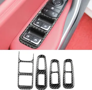 RUIANTE Compatible with Carbon Fiber Center Consoles Window Rising Control Panel Cover Trim Interior Car AUT Accessories for KIA Stinger GT 2019 2020 2021 2022 2023 (4pc Black)