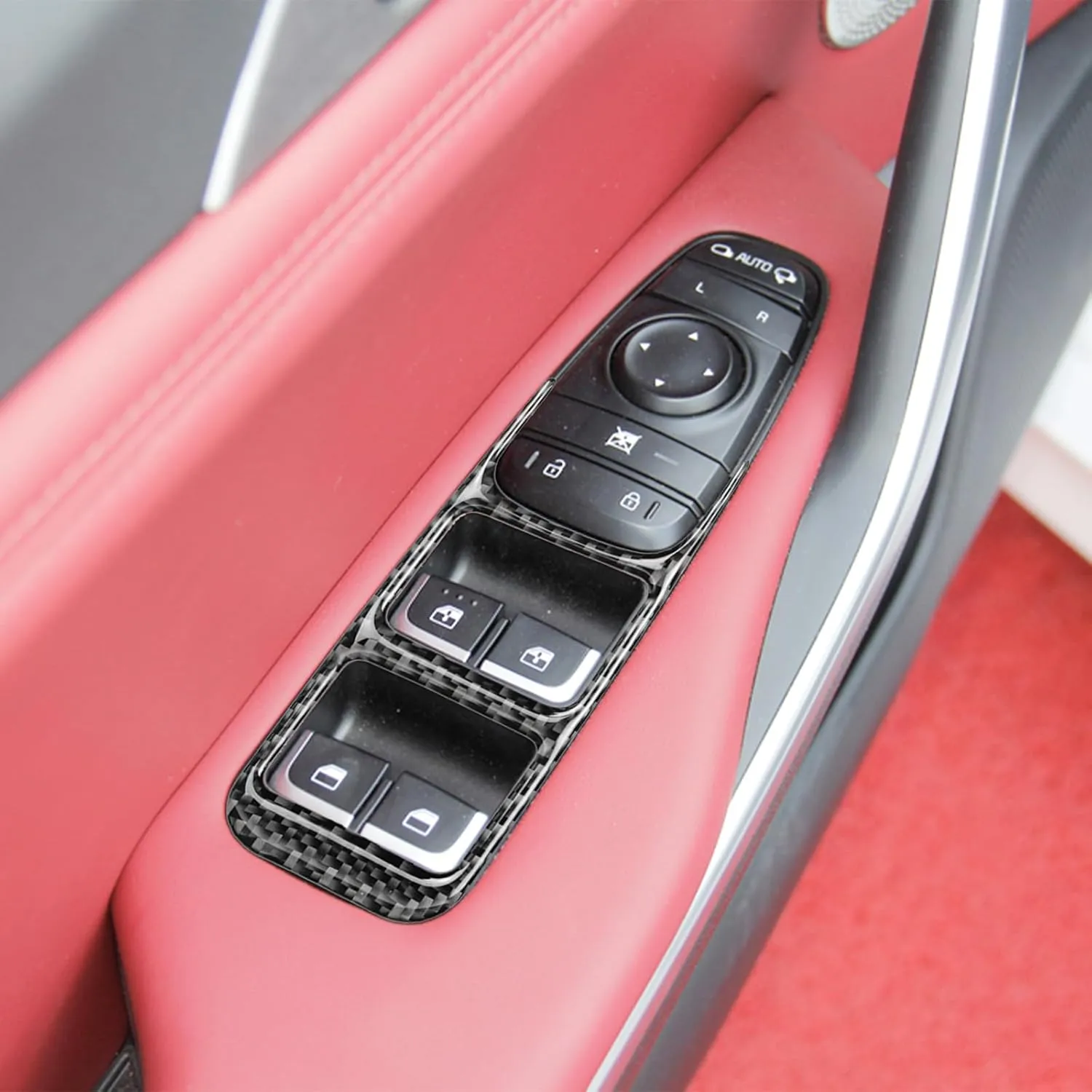 RUIANTE Compatible with Carbon Fiber Center Consoles Window Rising Control Panel Cover Trim Interior Car AUT Accessories for KIA Stinger GT 2019 2020 2021 2022 2023 (4pc Black)