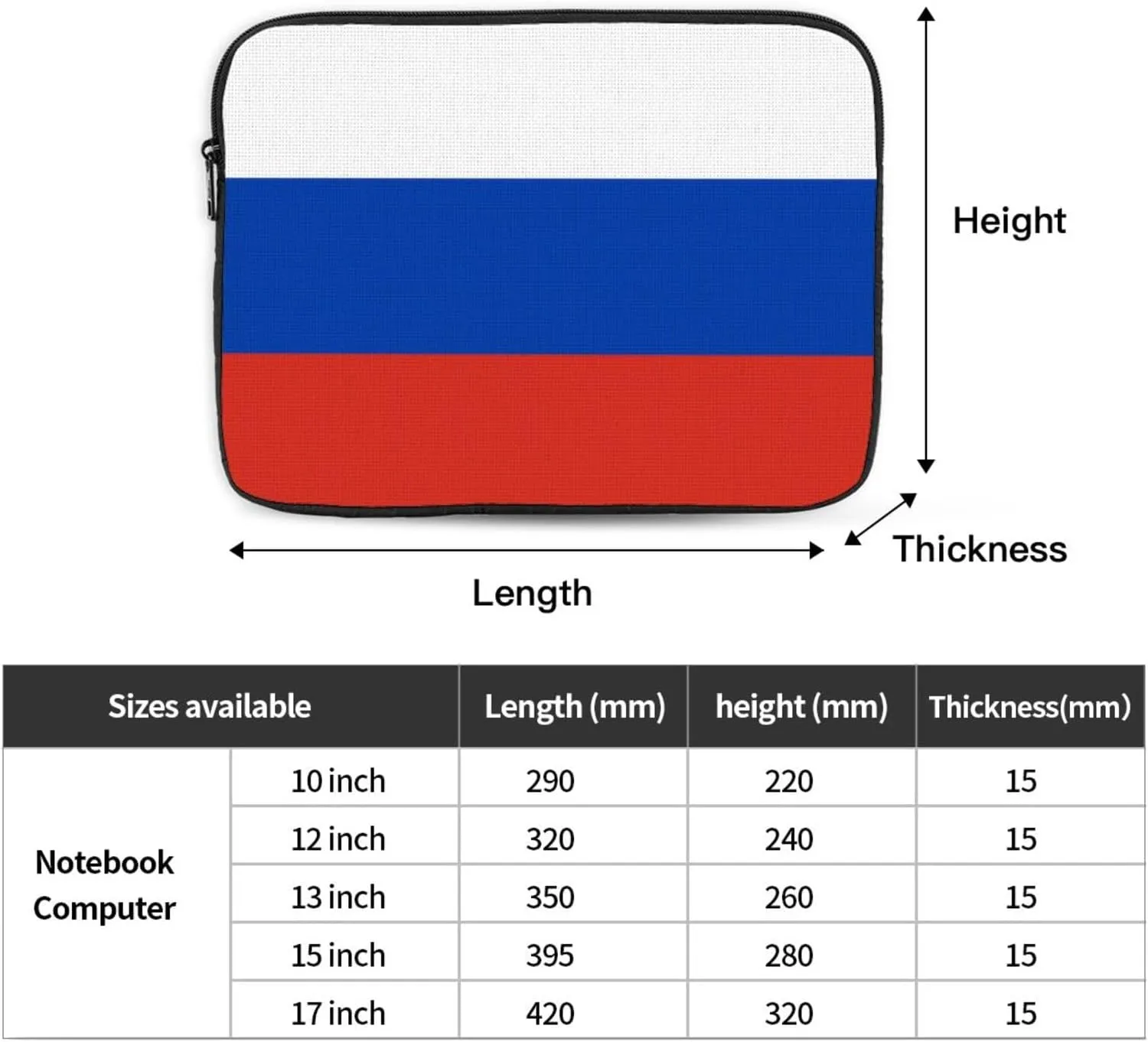 Russian Flag Prints Shockproof Portable Laptop Sleeve Bag 13 inch for Men and Women Business Travel, Office Daily Use