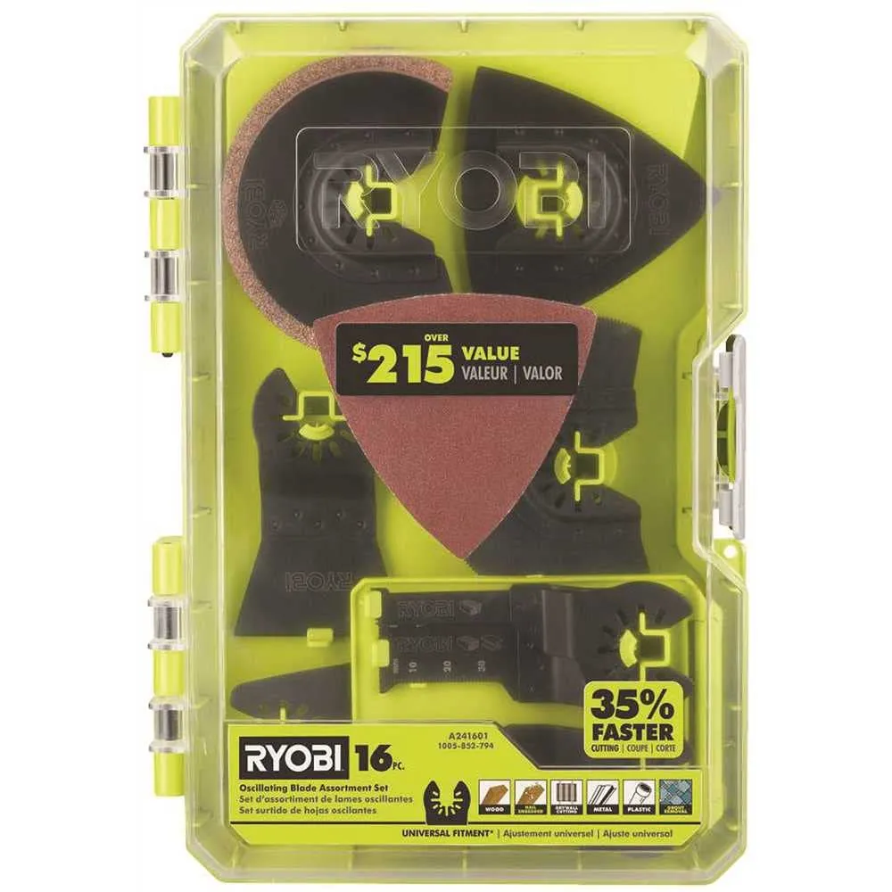 RYOBI 16 PC. OSCILLATING MULTI-TOOL BLADE ACCESSORY SET, #A241601