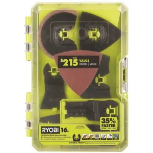 RYOBI 16 PC. OSCILLATING MULTI-TOOL BLADE ACCESSORY SET, #A241601