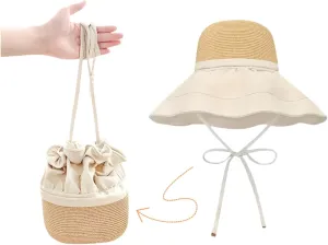 S-H1 Sun Visor Hat Straw Hat Wide Brim Beach Hat UV Protection Summer Hat for Women 2IN1 Shoulder Bag