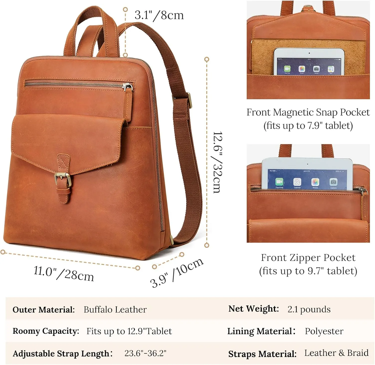S-ZONE Small Leather Backpack Purse for Women Vintage Casual Daypacks Travel Rucksack Handbag