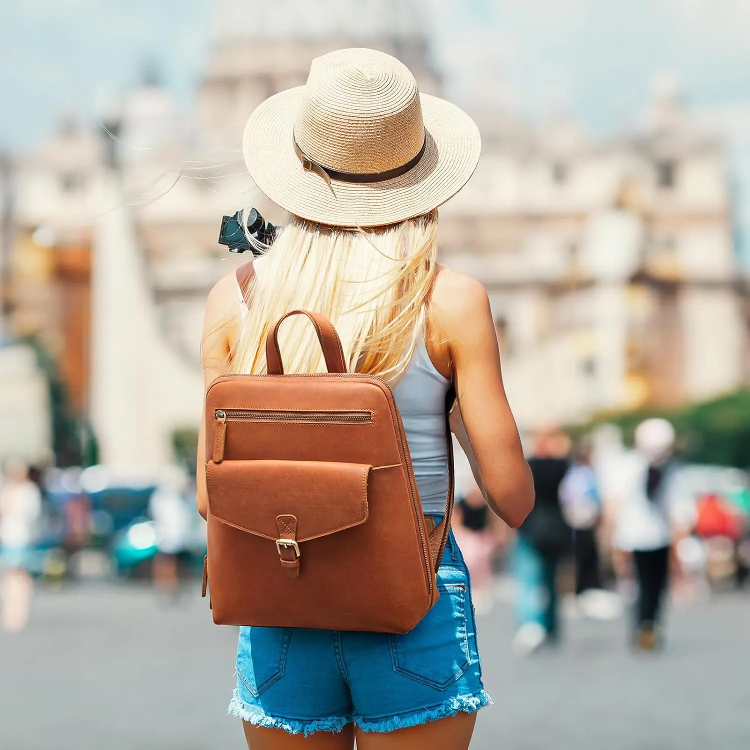 S-ZONE Small Leather Backpack Purse for Women Vintage Casual Daypacks Travel Rucksack Handbag