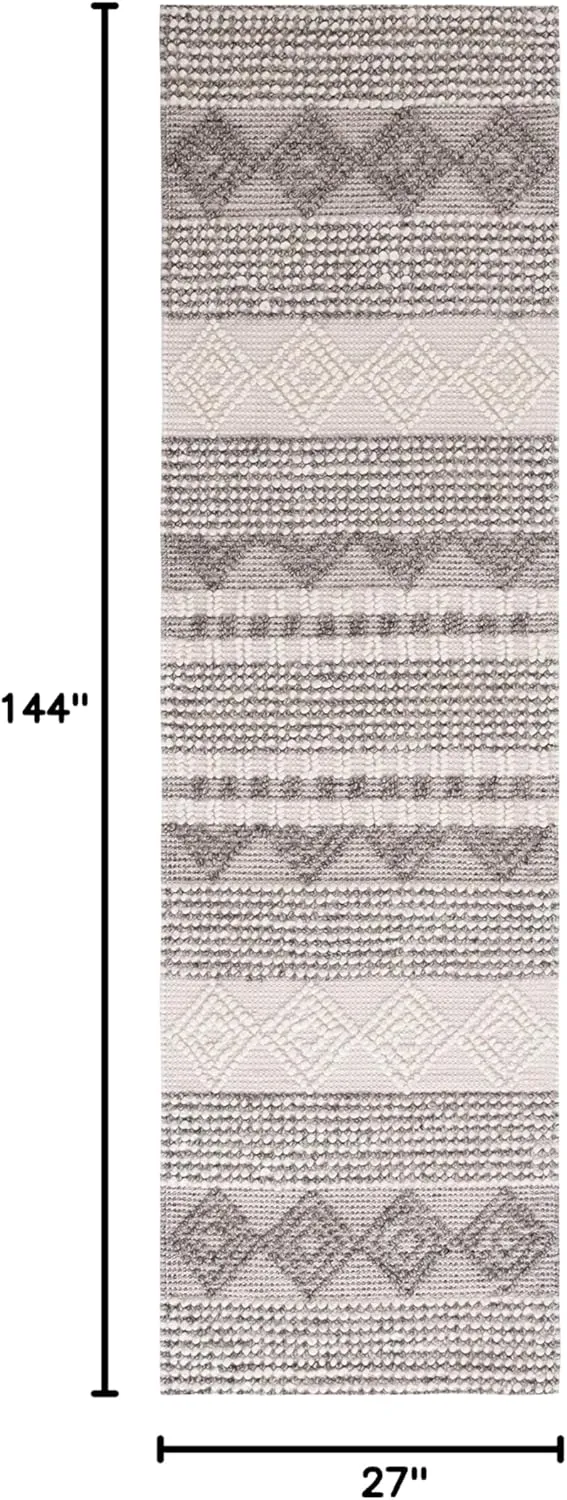 SAFAVIEH Natura Collection Runner Rug - 2'3" x 12', Grey & Ivory, Handmade Moroccan Boho Tribal Wool & Cotton, Ideal for High Traffic Areas in Living Room, Bedroom (NAT102A)
