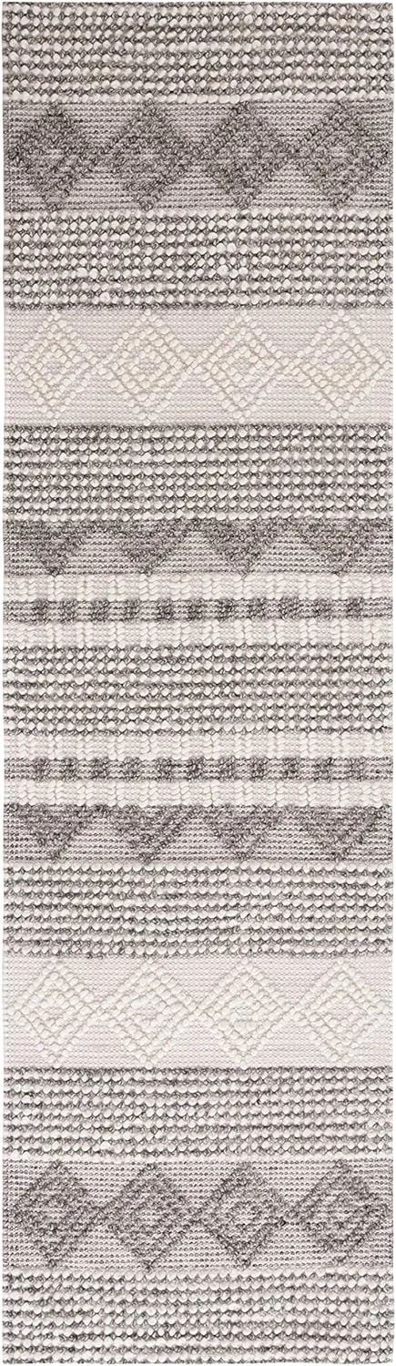 SAFAVIEH Natura Collection Runner Rug - 2'3" x 12', Grey & Ivory, Handmade Moroccan Boho Tribal Wool & Cotton, Ideal for High Traffic Areas in Living Room, Bedroom (NAT102A)