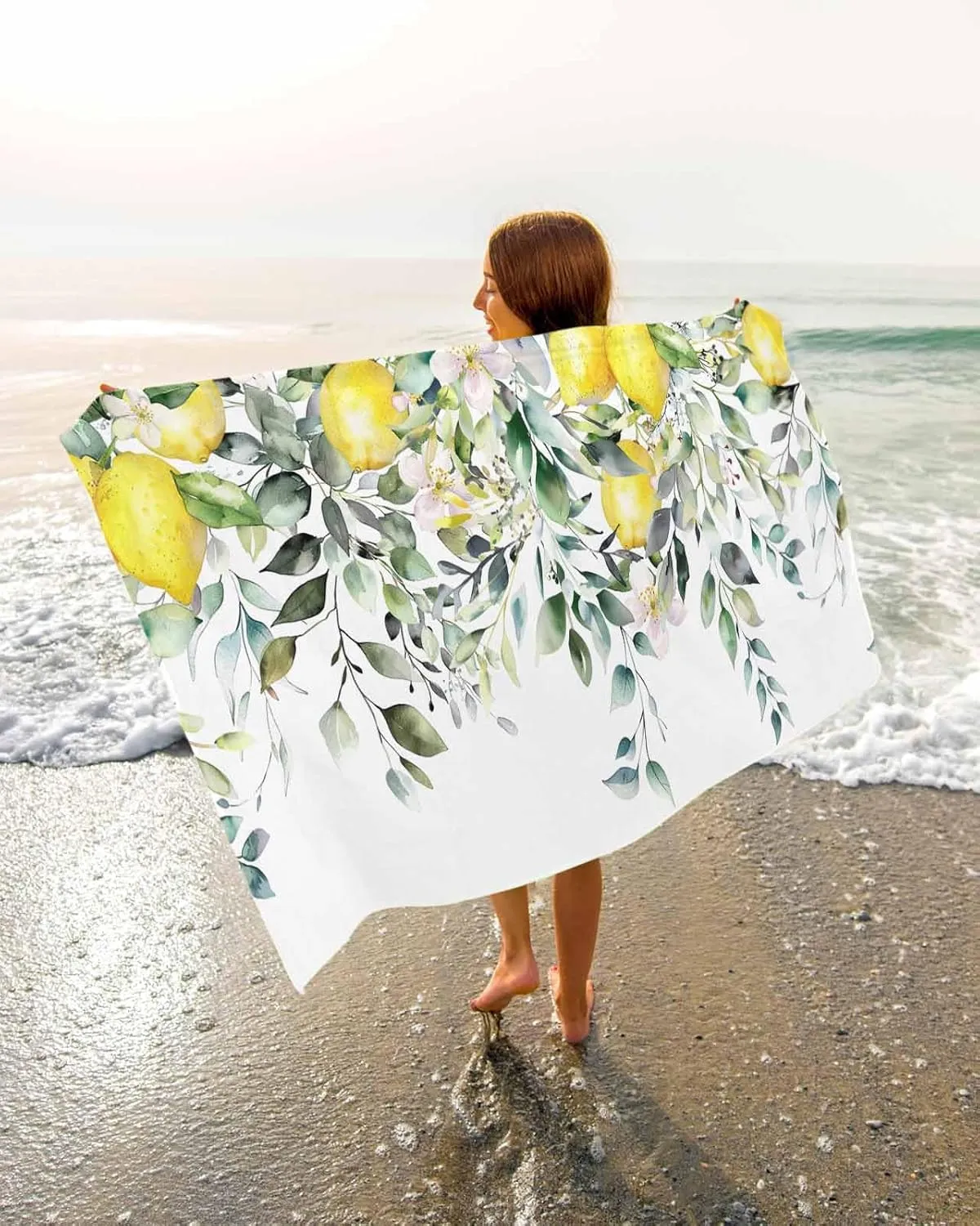 Sage Green Beach Towel 31"x61" Microfiber Beach Towels Oversized Sand Free Quick Dry Beach Towel/Bath Towels/Yoga Towel/Pool Towels/Travel Towel for Women Men Girls Kids-Eucalyptus Lemon
