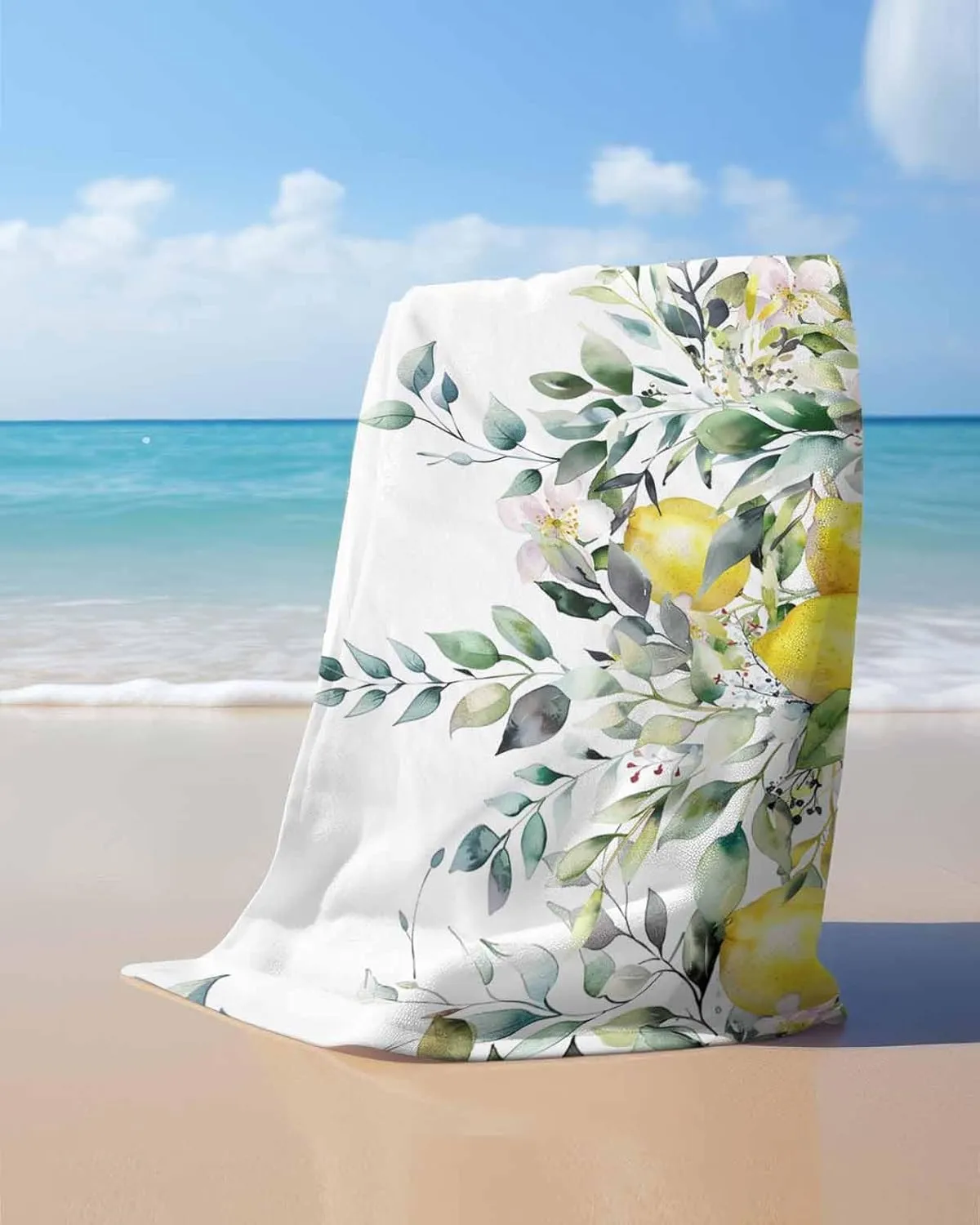 Sage Green Beach Towel 31"x61" Microfiber Beach Towels Oversized Sand Free Quick Dry Beach Towel/Bath Towels/Yoga Towel/Pool Towels/Travel Towel for Women Men Girls Kids-Eucalyptus Lemon
